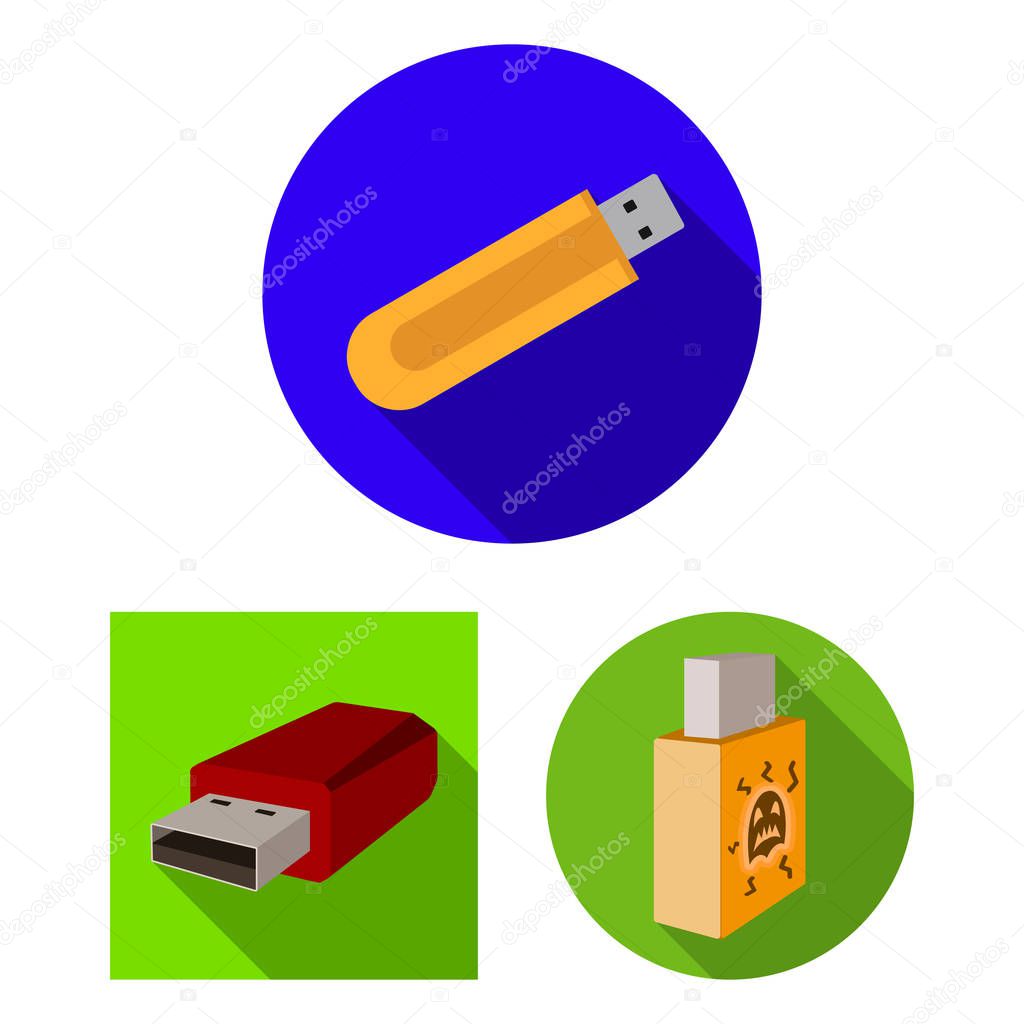 Vector illustration of usb and drive logo. Set of usb and jump stock symbol for web.