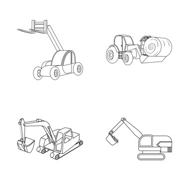 Yalıtılmış nesne açık ve ekskavatör sembolü. Hisse senedi için açık ve kova vektör simge topluluğu.
