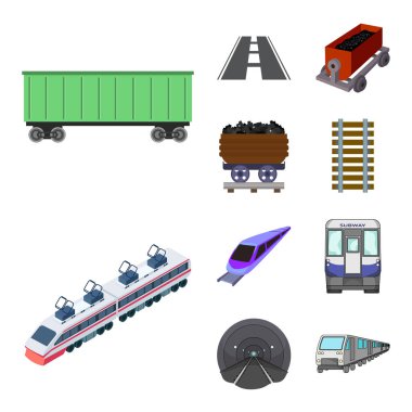 Tren ve tren logo vektör tasarımı. Web için demiryolu ve bir şekilde hisse senedi simgesi kümesi.