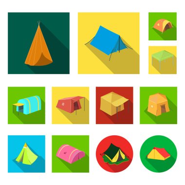 Çadır ve kamp logo yalıtılmış nesne. Hisse senedi için çadır ve orman vektör simge topluluğu.