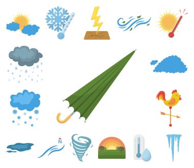 Set koleksiyonu tasarım için farklı hava karikatür simgeler. İşaretler ve hava vektör özelliklerini hisse senedi web illüstrasyon simgesi.