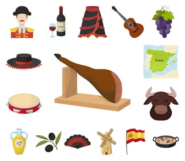España país iconos de dibujos animados en la colección de conjuntos para design.Travel y atracciones vector símbolo stock web ilustración . — Archivo Imágenes Vectoriales
