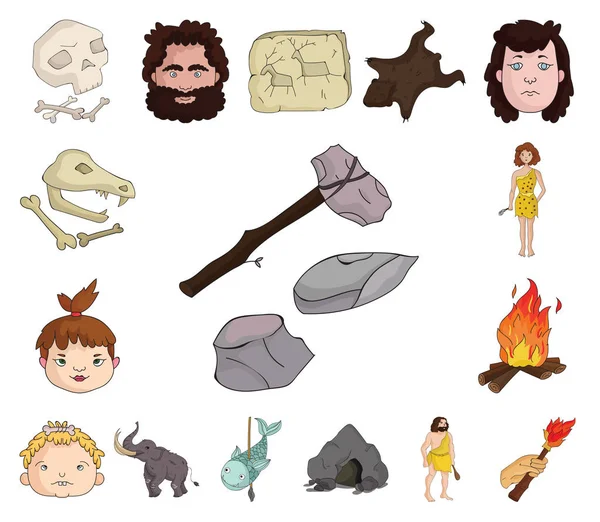 Life in the Stone Age cartoon icons in set collection for design. Ancient people vector symbol stock web illustration. — Stock Vector