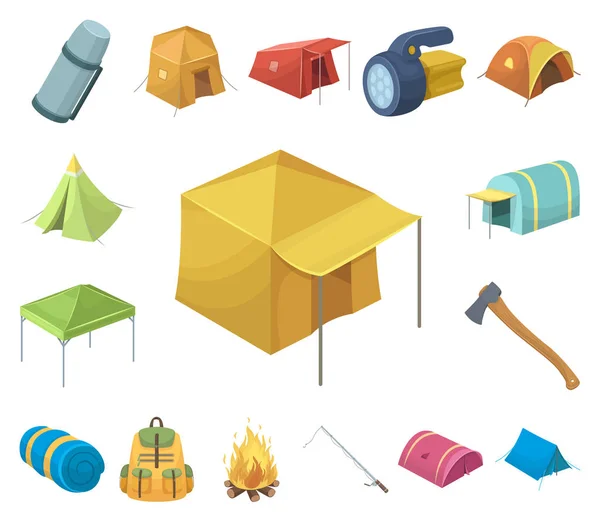 不同种类的帐篷卡通图标集的设计 临时住所和住房矢量象征股票插图 — 图库矢量图片