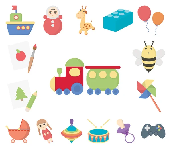 Детские игрушечные мультики в коллекции дизайнеров. Игры и безделушки векторные символы веб-иллюстрации . — стоковый вектор