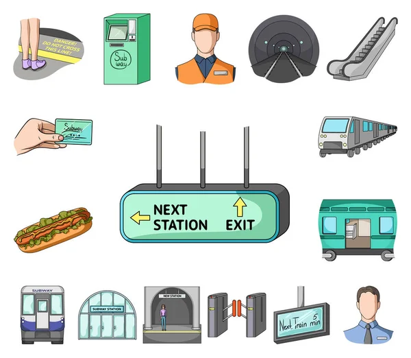 Metro, subway cartoon icons in set collection for design.Urban transport vector symbol stock web illustration. — Stock Vector