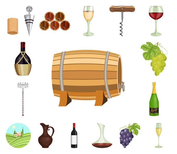 Produits du vin icônes de dessin animé dans la collection ensemble pour le design. Matériel et production de vin vecteur symbole stock illustration web . — Image vectorielle