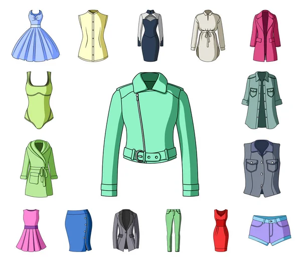 Ropa para mujer iconos de dibujos animados en la colección de conjuntos para design.Clothing Variedades y accesorios vector símbolo stock web ilustración . — Archivo Imágenes Vectoriales