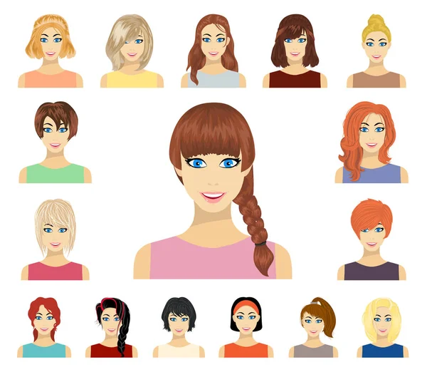 Types de coiffures féminines icônes de dessin animé dans la collection ensemble pour la conception. Apparence d'une femme vecteur symbole stock web illustration . — Image vectorielle