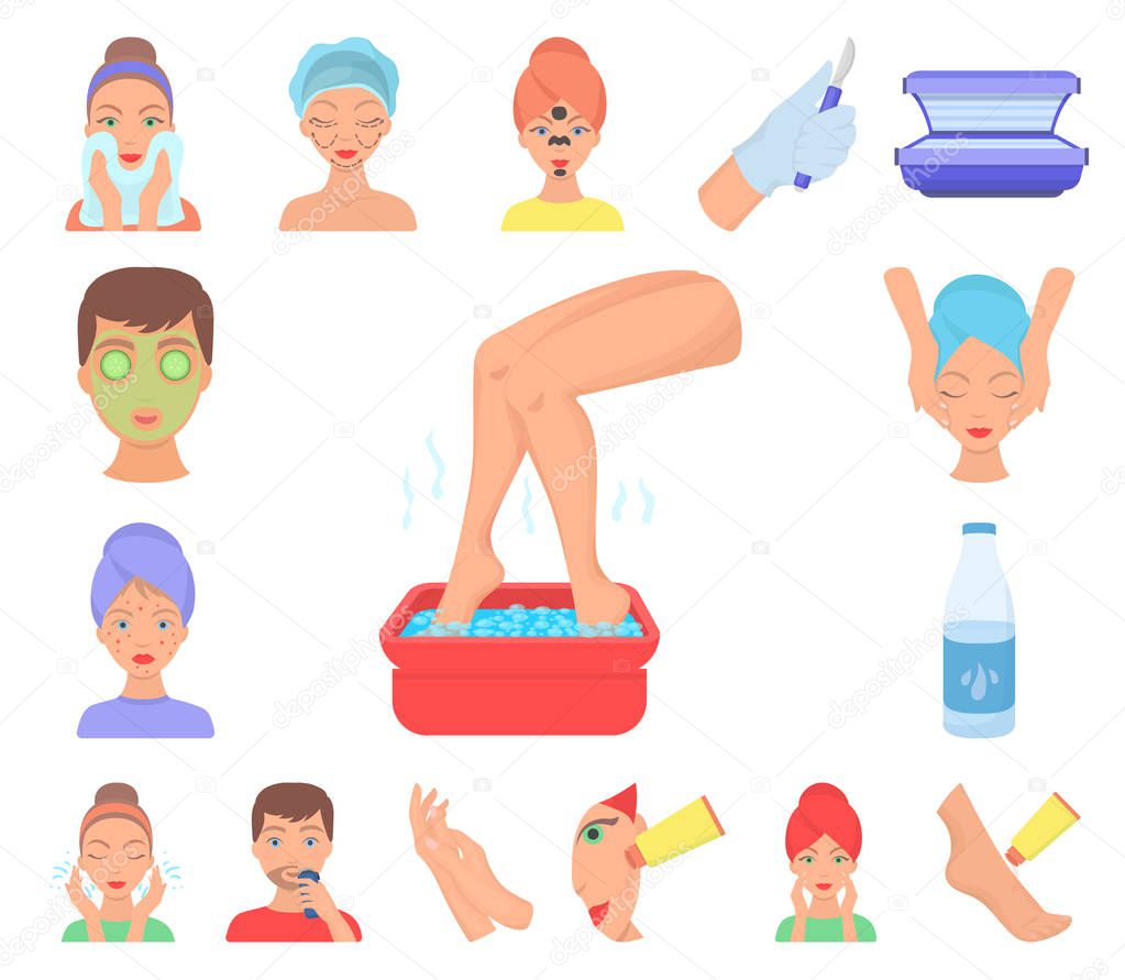 Skin care cartoon icons in set collection for design. Face and body vector symbol stock  illustration.