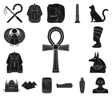 Set koleksiyonu tasarım için antik Mısır siyah simgeler. Firavun saltanatı sembol stok illüstrasyon vektör.