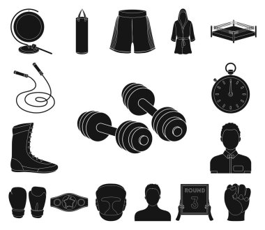 Set koleksiyonu tasarım için boks doğa sporları siyah simgeler. Sembol stok web illüstrasyon vektör boksör ve öznitelikleri.