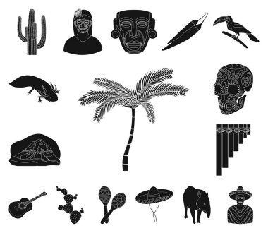 Set koleksiyonu tasarım için ülke Meksika siyah simgeler. Meksika ve dönüm noktası sembol stok web illüstrasyon vektör.