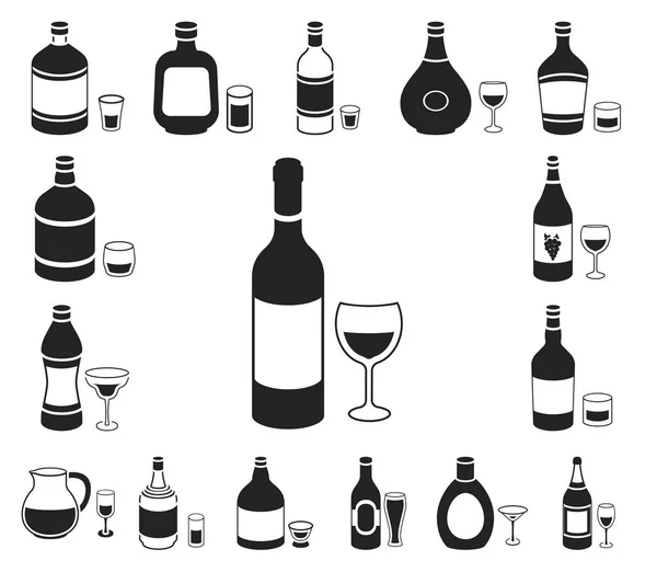 Types d'icônes noires d'alcool dans la collection de jeu pour le design. Alcool en bouteilles symbole vectoriel stock web illustration . — Image vectorielle