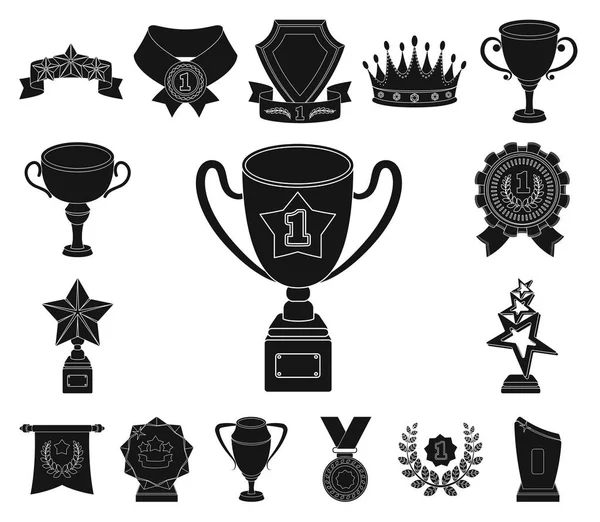 Awards and trophies black icons in set collection for design.Reward and achievement vector symbol stock web illustration. — Stock Vector