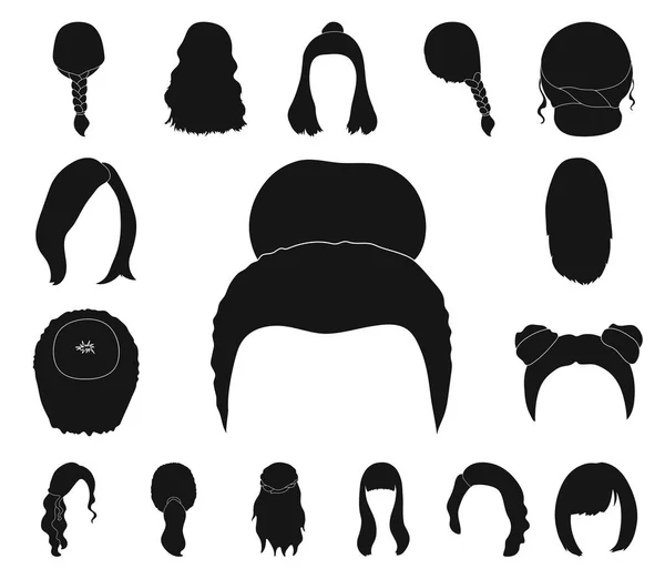 Жіноча зачіска чорні значки в наборі колекції для дизайну. Стильна зачіска Векторний символ стокова веб-ілюстрація . — стоковий вектор