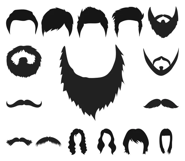 Bigote y barba, peinados iconos negros en la colección de conjuntos para el diseño. Elegante corte de pelo vector símbolo stock web ilustración . — Vector de stock