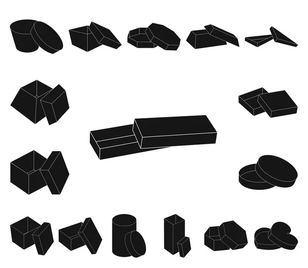 Caixas diferentes ícones pretos na coleção de conjuntos para design.Packing caixa vetor símbolo web ilustração . — Vetor de Stock