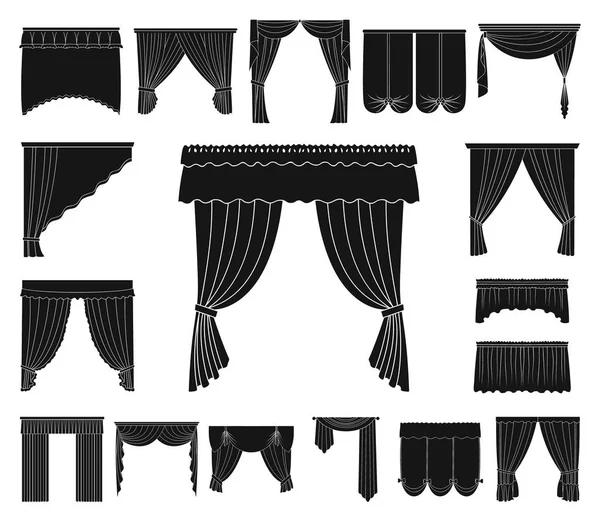 Verschiedene Arten Von Vorhängen Schwarze Symbole Set Kollektion Für Design — Stockvektor