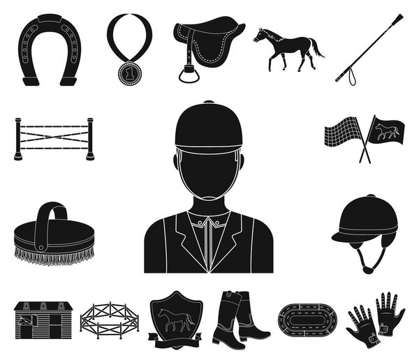 Hippodrome and horse black icons in set collection for design. Horse Racing and Equipment vector symbol stock web illustration.
