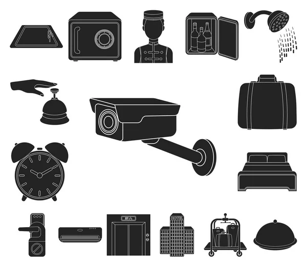 Hotel and equipment black icons in set collection for design. Hotel and comfort vector symbol stock web illustration. — Stock Vector