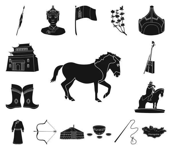 País Mongólia ícones pretos na coleção de conjuntos para design.Territory e símbolo de vetor marco ilustração web estoque . — Vetor de Stock