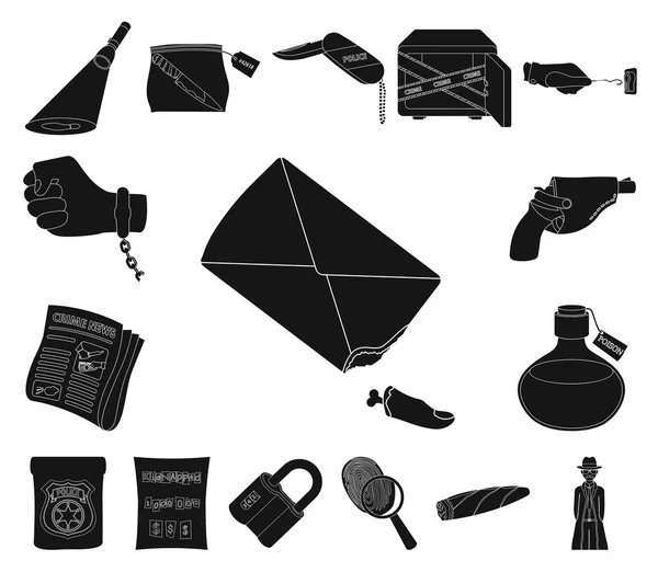 Iconos negros de la agencia de detectives en colección de conjuntos para diseño. Crimen e investigación vector símbolo stock web ilustración . — Vector de stock