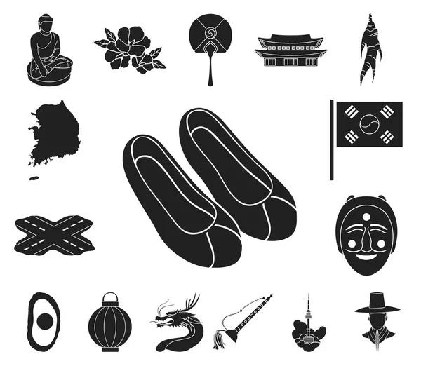 País Corea Del Sur Iconos Negros Colección Conjuntos Para Design — Archivo Imágenes Vectoriales