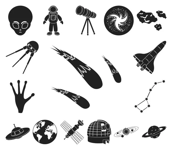 Technologie spatiale icônes noires dans la collection ensemble pour la conception.Spacecraft et l'équipement vectoriel symbole stock illustration web . — Image vectorielle