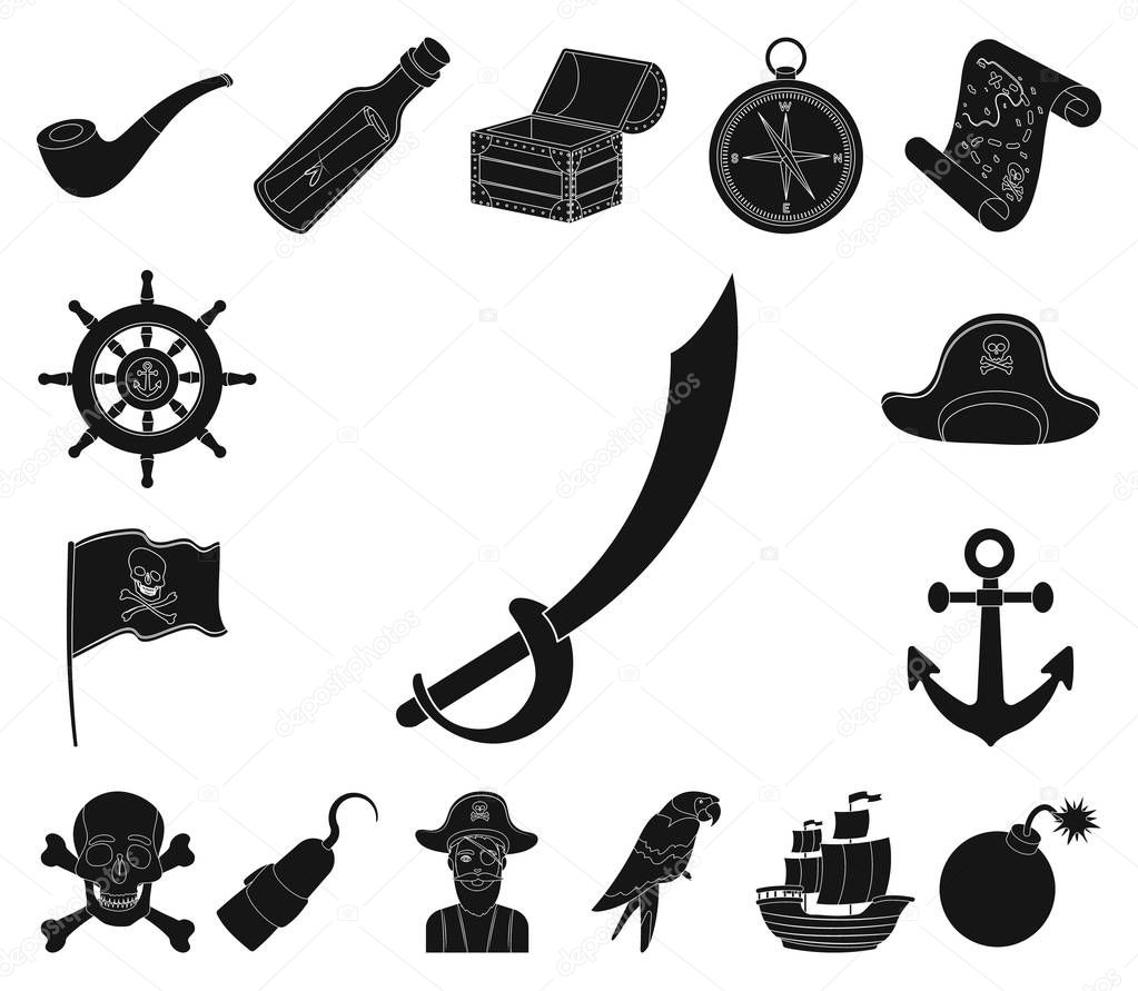 Piratas Iconos Conjunto De Vectores Sobre Fondo Blanco. Estándar