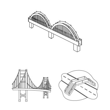 Köprü ve inşaat işareti vektör Illustration. Köprü ve hisse senedi için kemer vektör ikon koleksiyonu.