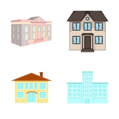 Bina ve şehir işareti yalıtılmış nesne. Bina ve modern koleksiyonu stok vektör çizim.