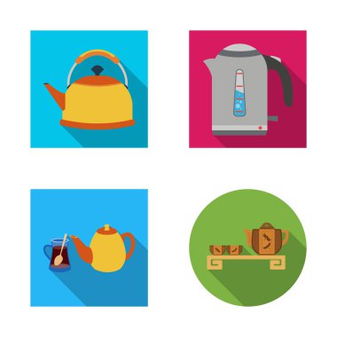 Kettle ve çay simgesi yalıtılmış nesne. Su ısıtıcısı ve web için elektrik hisse senedi simgesi.