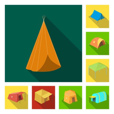 Çadır ve kamp işareti vektör tasarımı. Web için çadır ve orman hisse senedi simgesi kümesi.