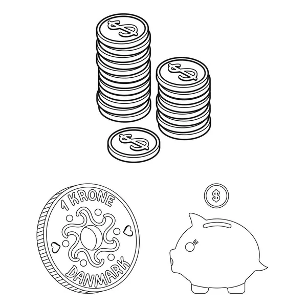 Diseño vectorial de moneda e icono del tesoro. Conjunto de moneda y dinero stock vector ilustración . — Vector de stock