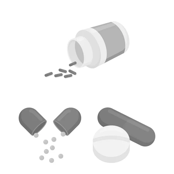Diseño vectorial de la píldora y el logotipo de la medicina. Conjunto de píldora y vitamina vector icono para la acción . — Vector de stock