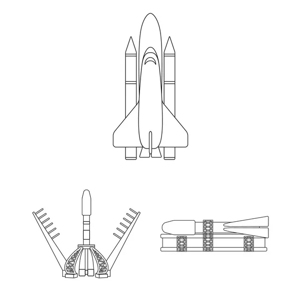 Векторная иллюстрация космического корабля и символа корабля. Набор символов космического корабля и станции для паутины . — стоковый вектор