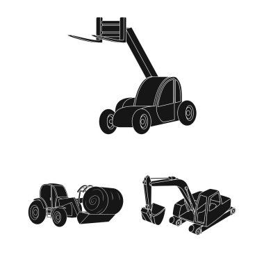 Açık ve ekskavatör işareti vektör tasarımı. Hisse senedi için açık ve kova vektör simge kümesi.