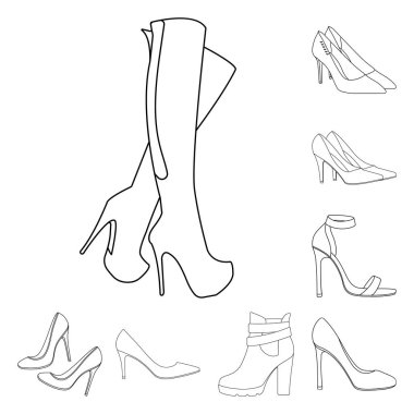 Topuk ve yüksek işaret vektör çizimi. Topuk ve stiletto hisse senedi simgesi web için kümesi.