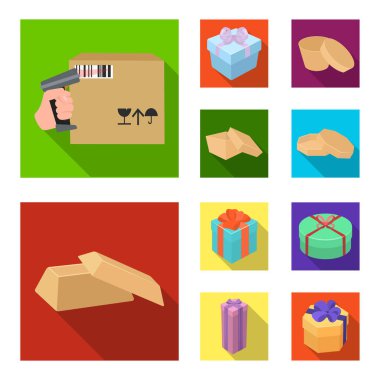 Karton ve teslimat simge vektör Illustration. Hisse senedi için karton ve etiket vektör simge topluluğu.