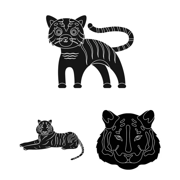 Illustration vectorielle du tigre et symbole asiatique. Ensemble d'illustration vectorielle de stock de tigre et tatouage . — Image vectorielle