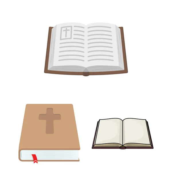 Векторный дизайн книги и христианского логотипа. Коллекция книги и святая векторная икона на складе . — стоковый вектор