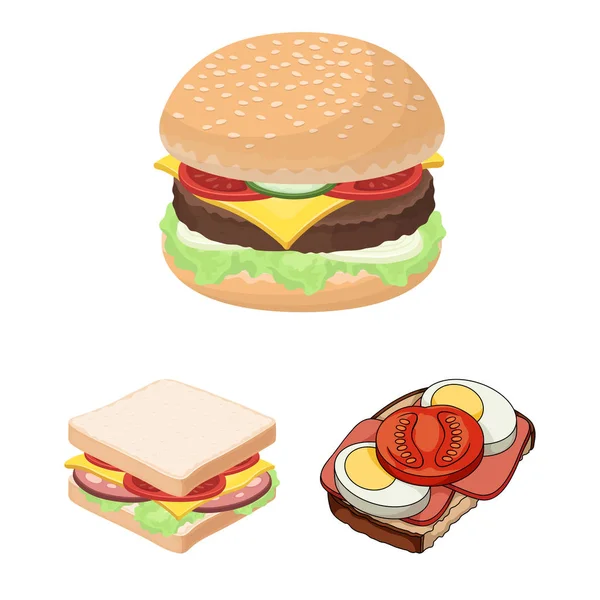 Vector design szendvics és wrap ikon. Gyűjteménye szendvics és ebéd vektor stock illusztráció. — Stock Vector