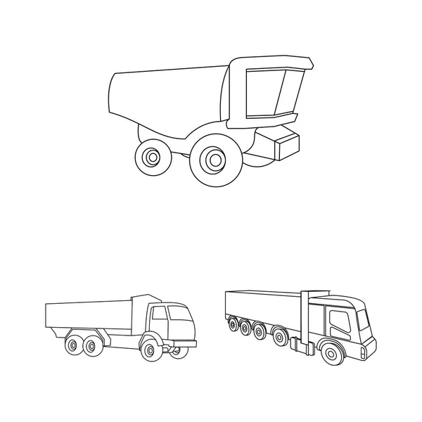 트럭과 배송 상징의 벡터 디자인입니다. 트럭 및 컨테이너 재고 벡터 일러스트 레이 션의 설정. — 스톡 벡터