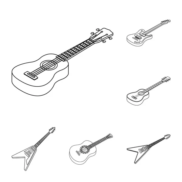 Isolerade objekt av rock och musik-logotypen. Uppsättning av rock och instrumentet vektor ikon för lager. — Stock vektor