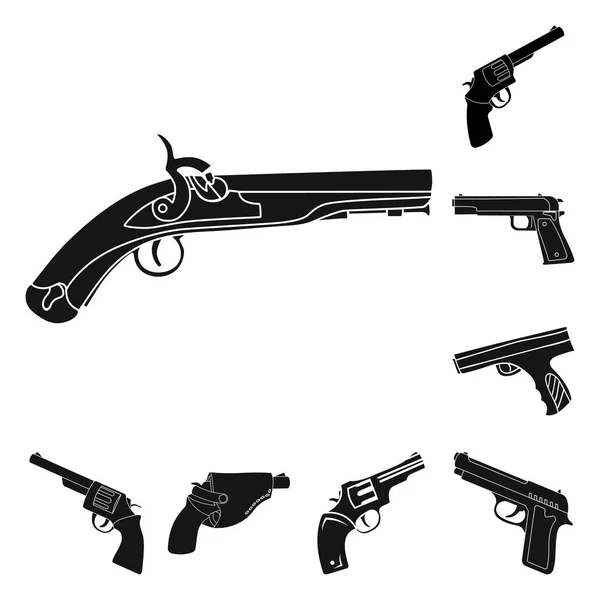 Ilustración vectorial de revólver y símbolo de pistola. Conjunto de revólver y gatillo icono de vector para stock . — Vector de stock