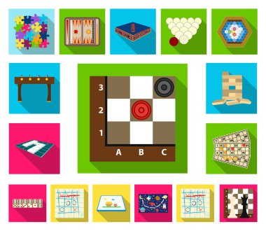 Masa oyunu set koleksiyonu tasarım için düz simgeler. Oyun ve eğlence sembol stok web illüstrasyon vektör.