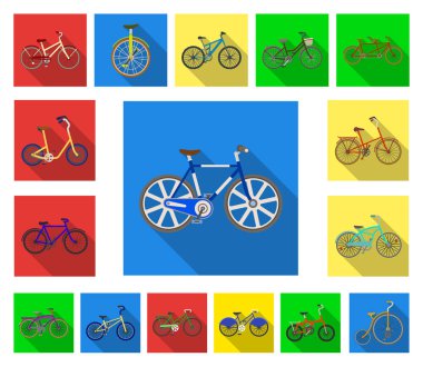 Çeşitli Bisiklet set koleksiyonu tasarım için simgeleri düz. Ulaşım vektör simge stok web örnek tür.