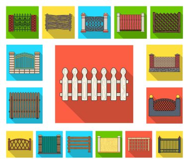 Farklı çitin set koleksiyonu tasarım için düz simgeler. Dekoratif eskrim sembol stok web illüstrasyon vektör.