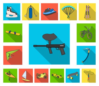 Aşırı spor set koleksiyonu tasarım için düz simgeler. Spor çeşitleri simge stok web illüstrasyon vektör.